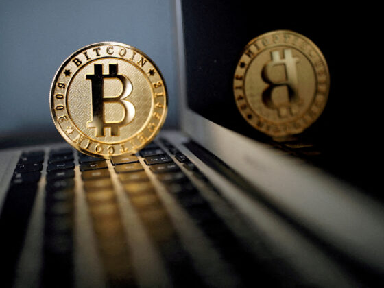 FILE PHOTO: Bitcoin representation is seen in an illustration picture taken at La Maison du Bitcoin in Paris